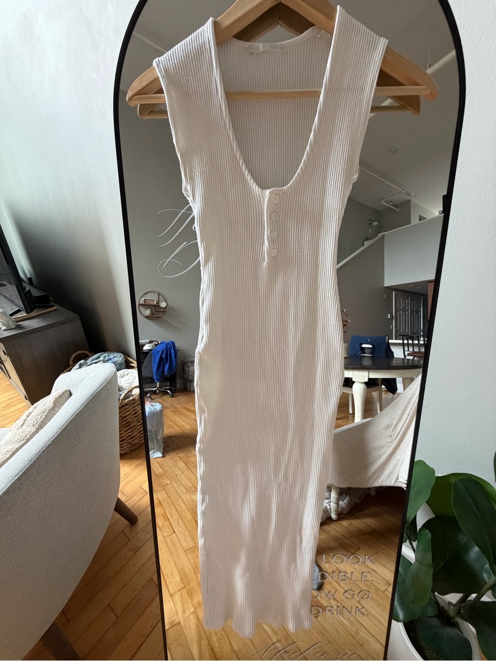Zara Ribbed Scoop Neck Midi Dress in Ivory